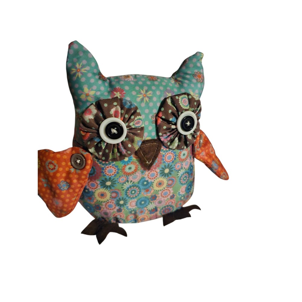 Barton and Barton Owl Shelf Sitter Multi-Colored Paisley Fabric